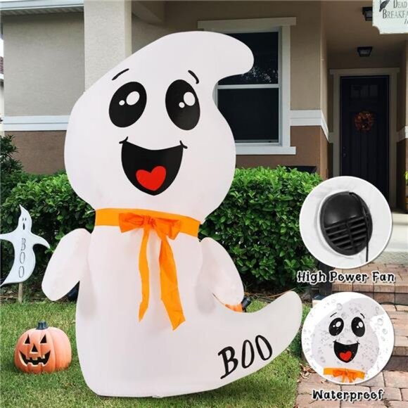 GOOSH 4 FT Halloween Inflatable Cute Ghost Outdoor Decorations Blow Up Yard - Picture 6 of 7